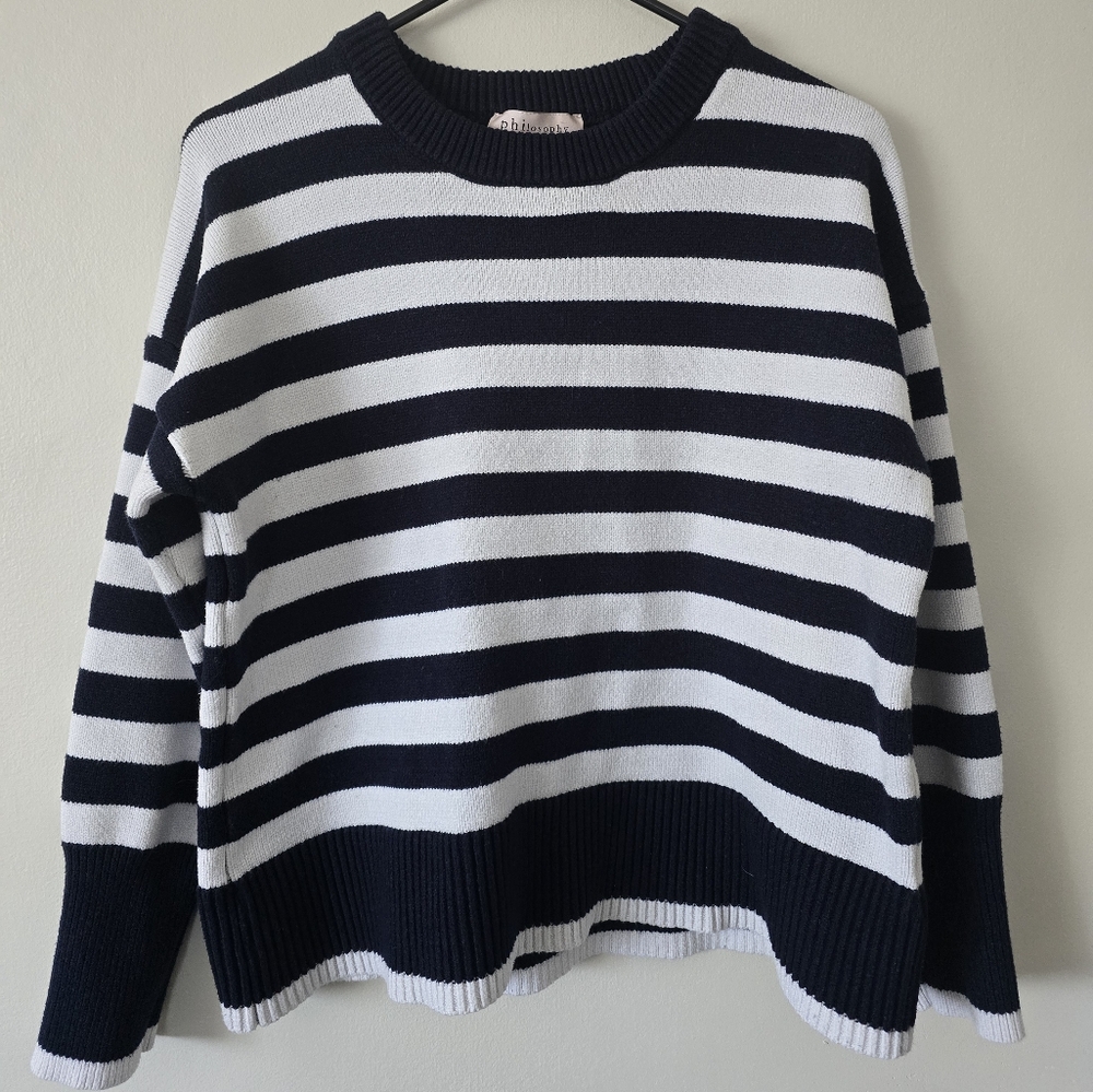 Philosophy Striped Navy and White Sweater - Large